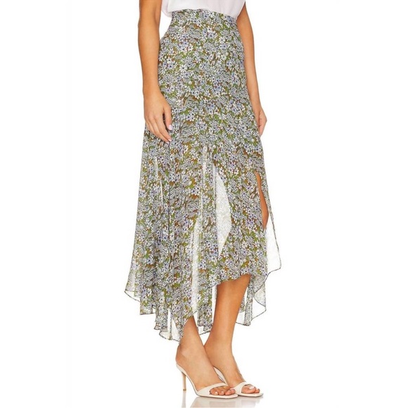 Veronica Beard Shilpa Floral Asymmetric Silk Skirt in Forest Army Multi - Picture 2 of 10